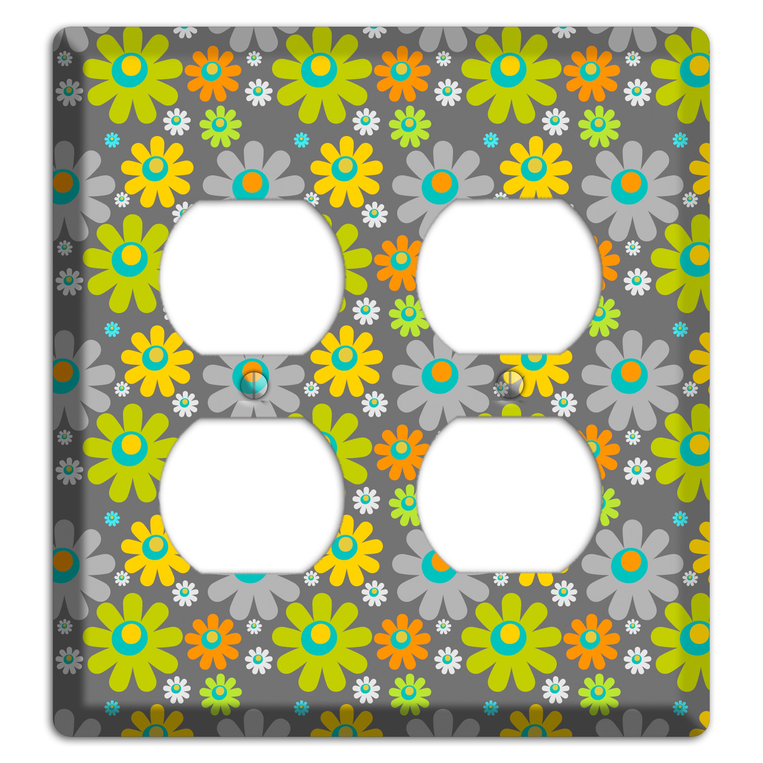 Grey and Yellow Flower Power 2 Duplex Wallplate