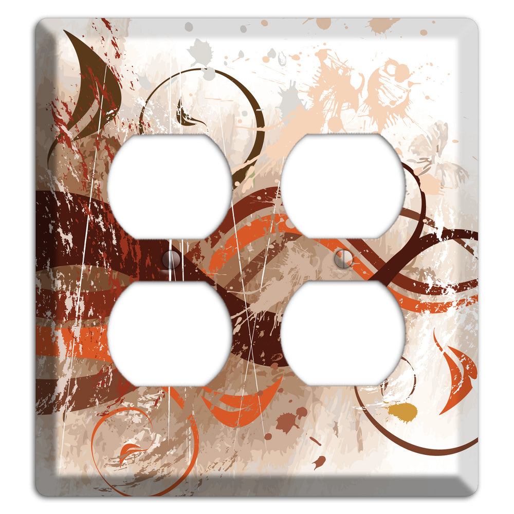 Brown Maroon Orange Swirl and Splatter 2 Duplex Wallplate