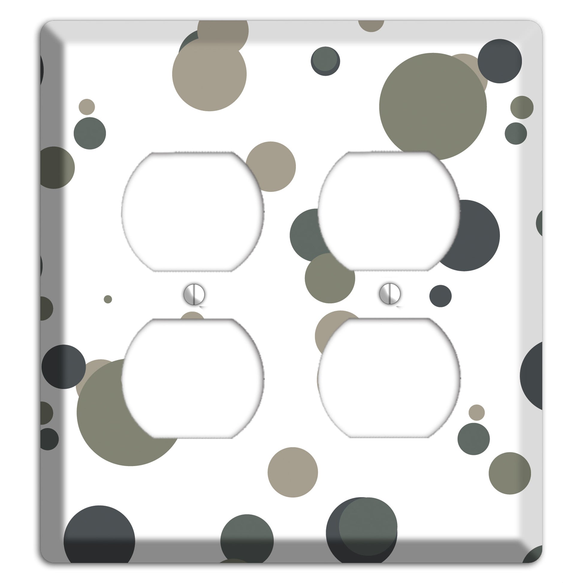White with Multi Grey Medium Dots 2 Duplex Wallplate
