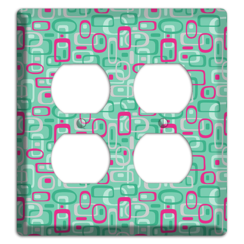 Aqua with Fuschia and Multi Green Retro Squares 2 Duplex Wallplate