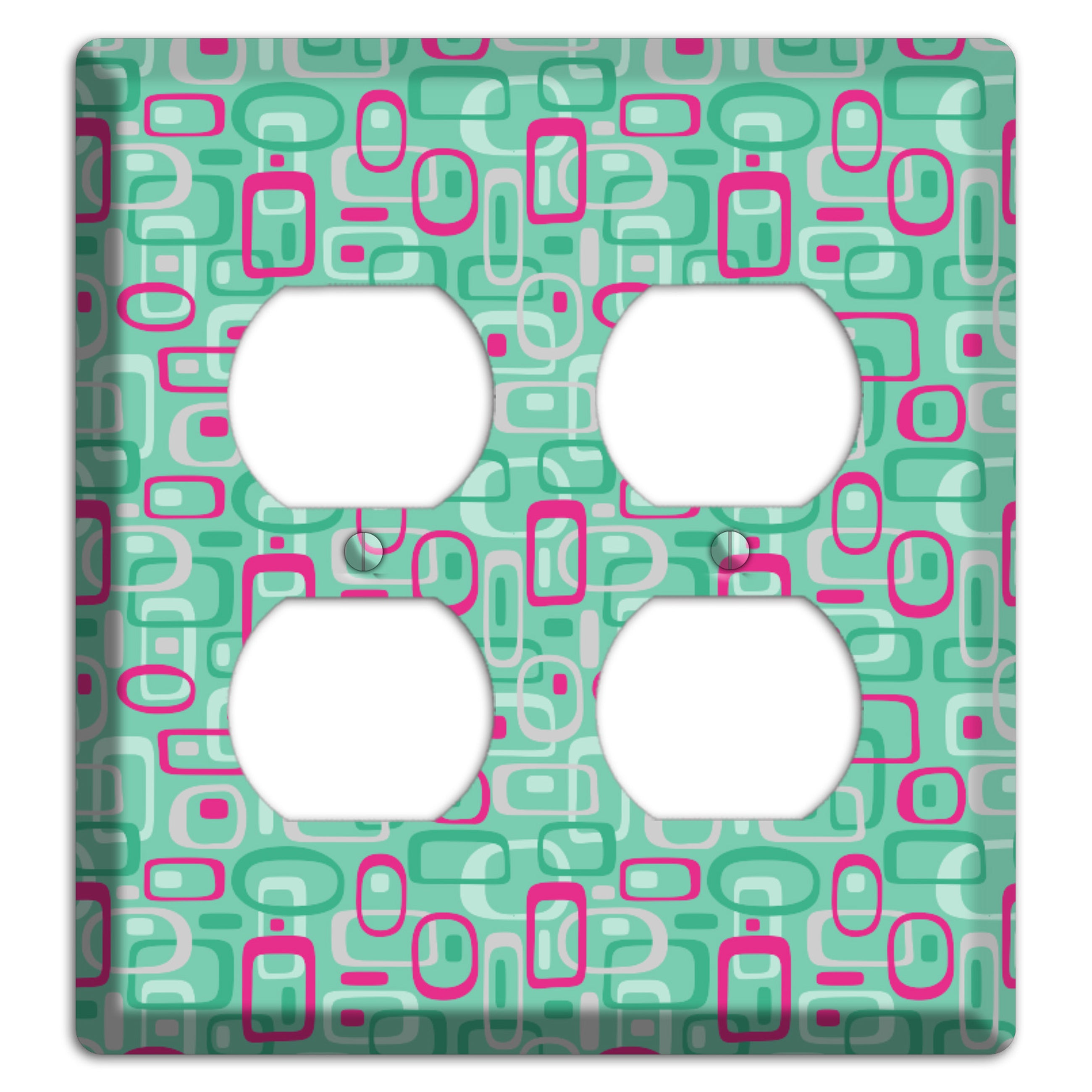 Aqua with Fuschia and Multi Green Retro Squares 2 Duplex Wallplate