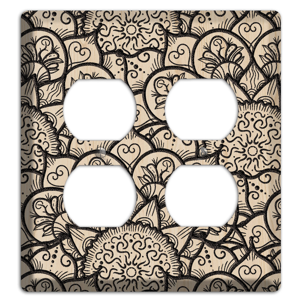 Mandala Black and White Style N Wood Lasered 2 Duplex Wallplate