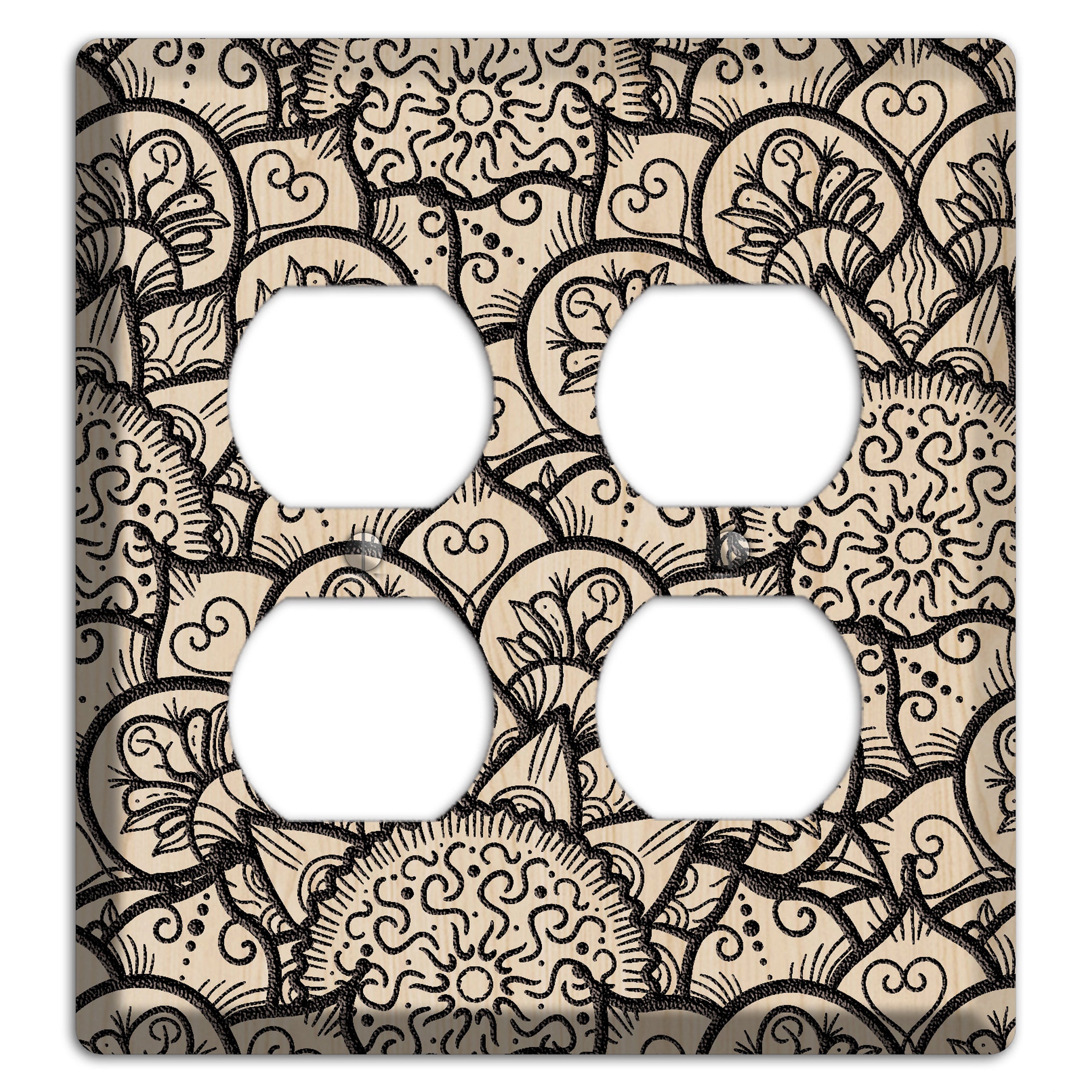 Mandala Black and White Style N Wood Lasered 2 Duplex Wallplate