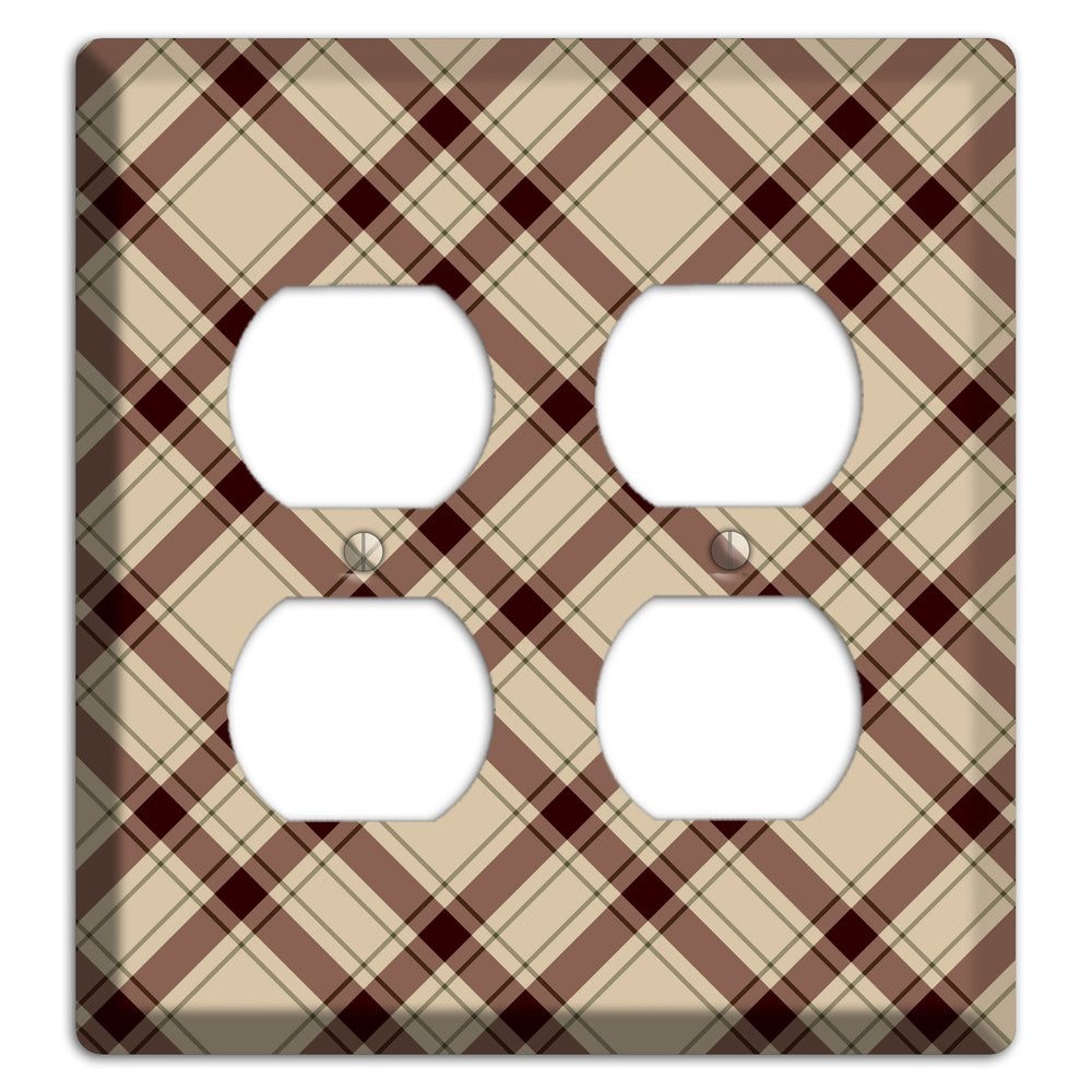 Beige and Brown Plaid 2 Duplex Wallplate
