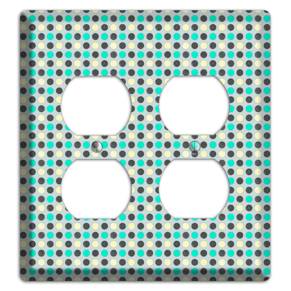 Grey with Black Off White and Turquoise Dots 2 Duplex Wallplate