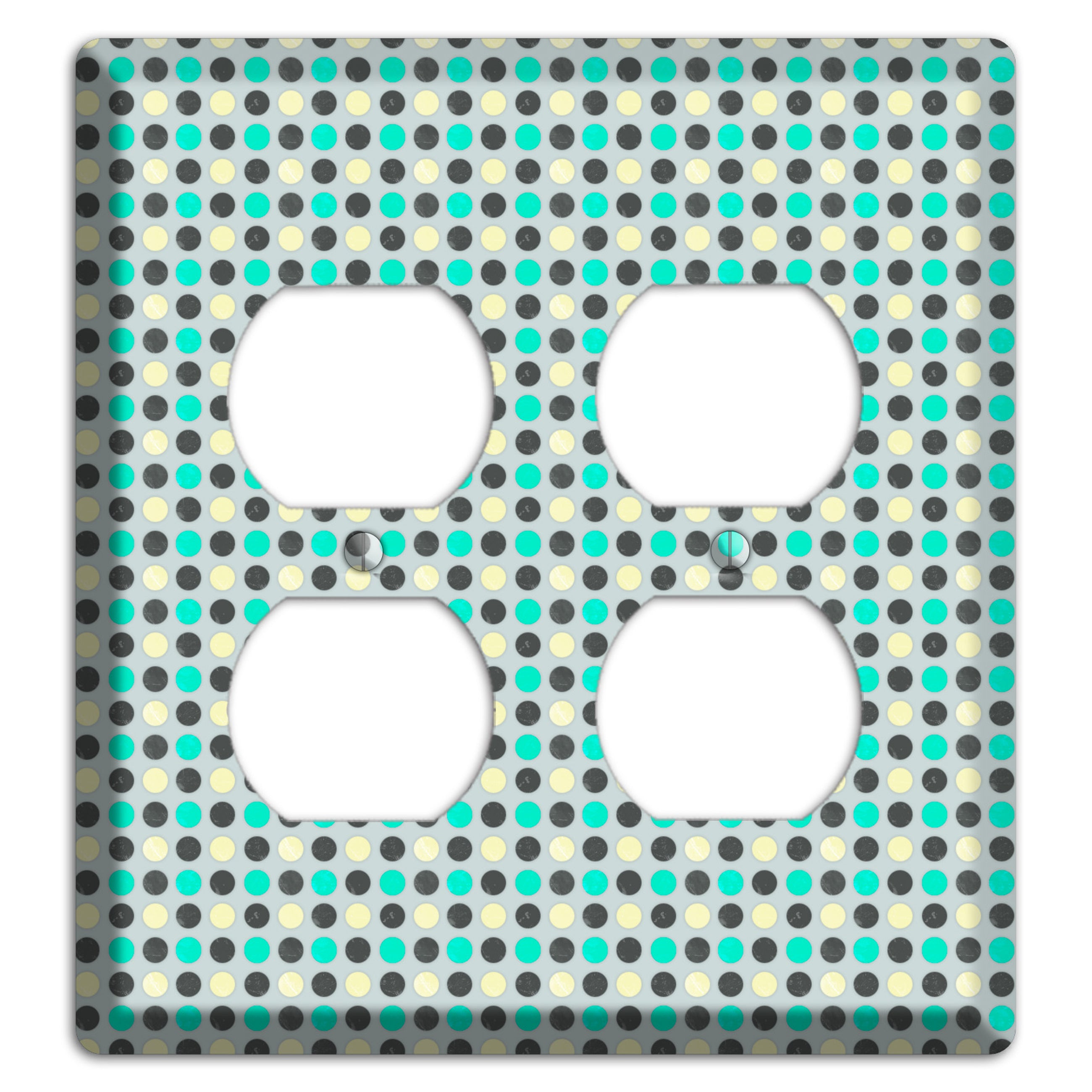 Grey with Black Off White and Turquoise Dots 2 Duplex Wallplate