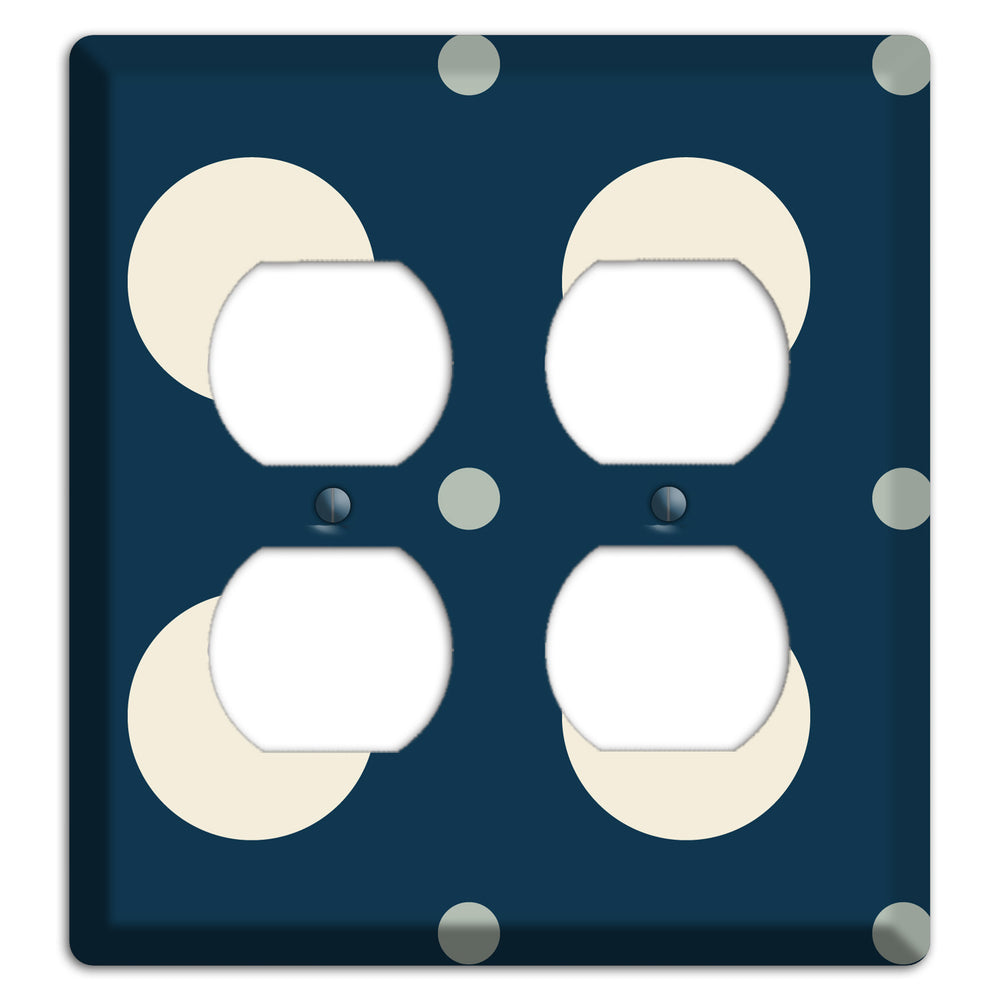 Navy with Off White and Blue Multi Medium Polka Dots 2 Duplex Wallplate