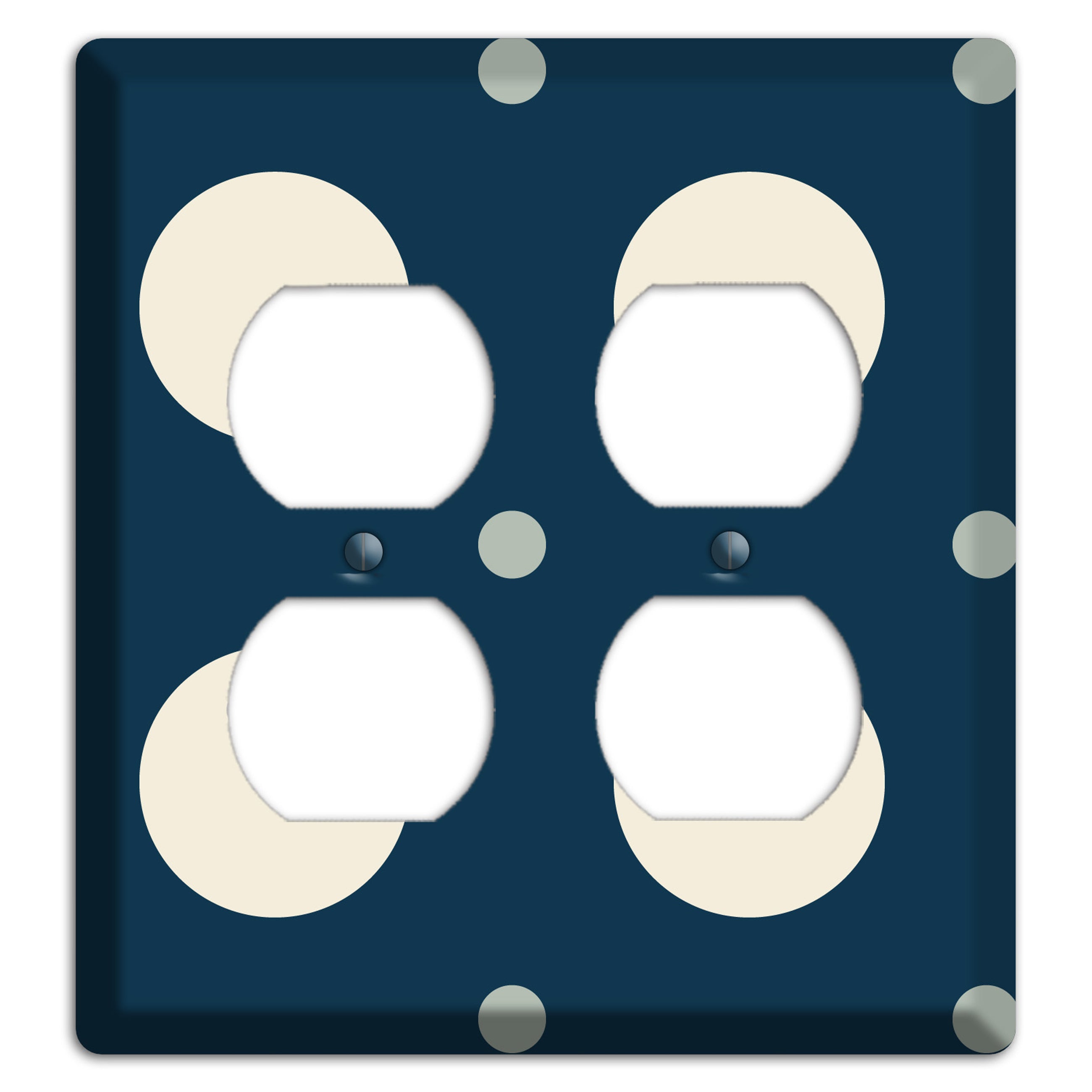 Navy with Off White and Blue Multi Medium Polka Dots 2 Duplex Wallplate