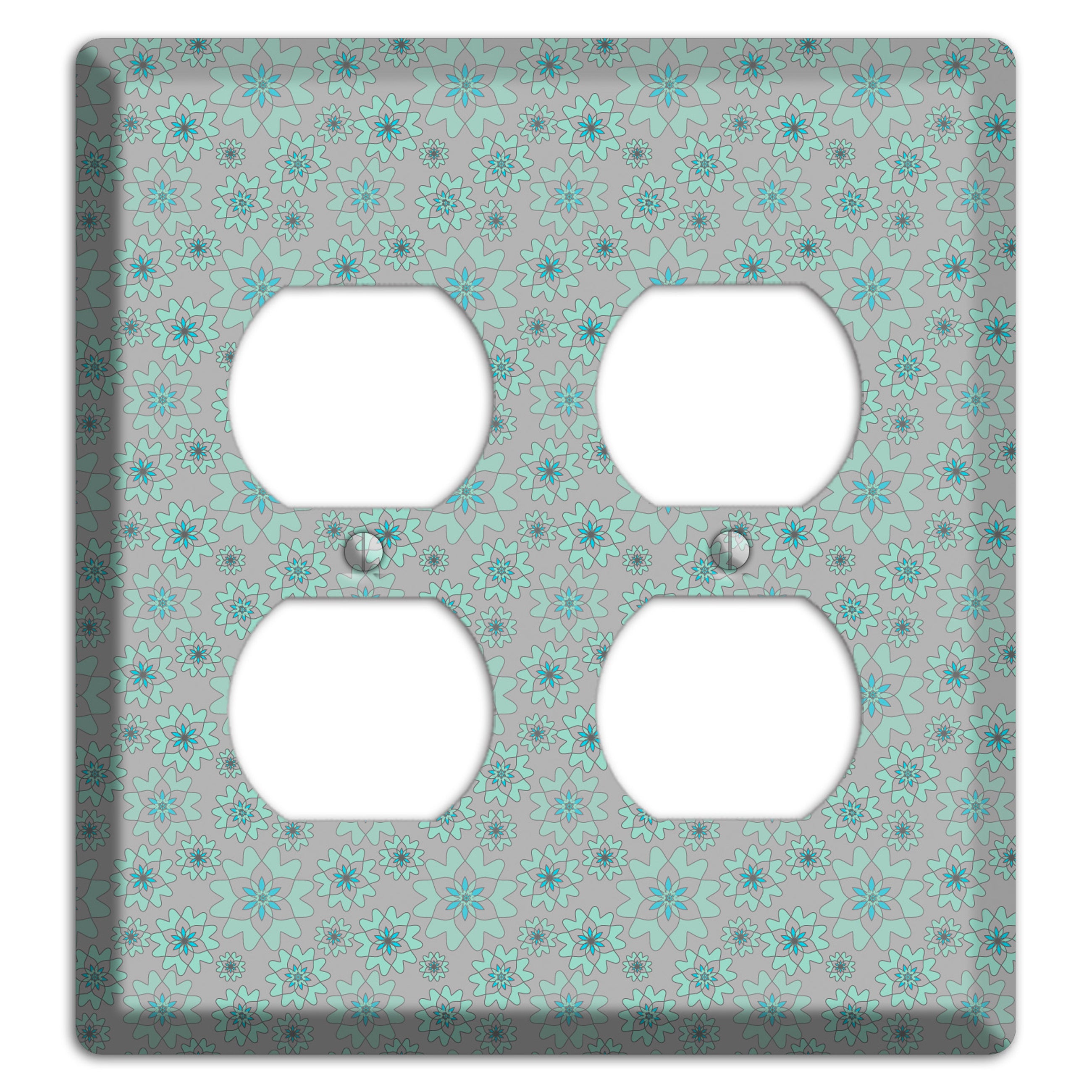 Grey with Tiny Aqua Retro Suzani 2 Duplex Wallplate