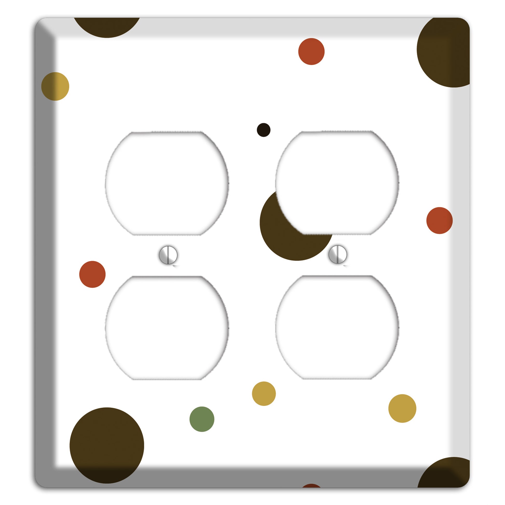 White with Multi Brown Multi Medium Dots 2 Duplex Wallplate