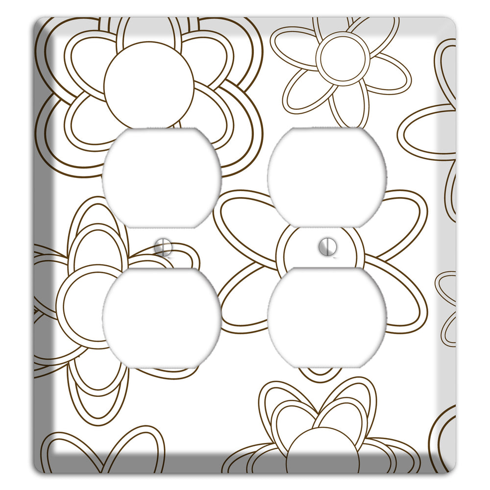 White with Retro Floral Contour 2 Duplex Wallplate