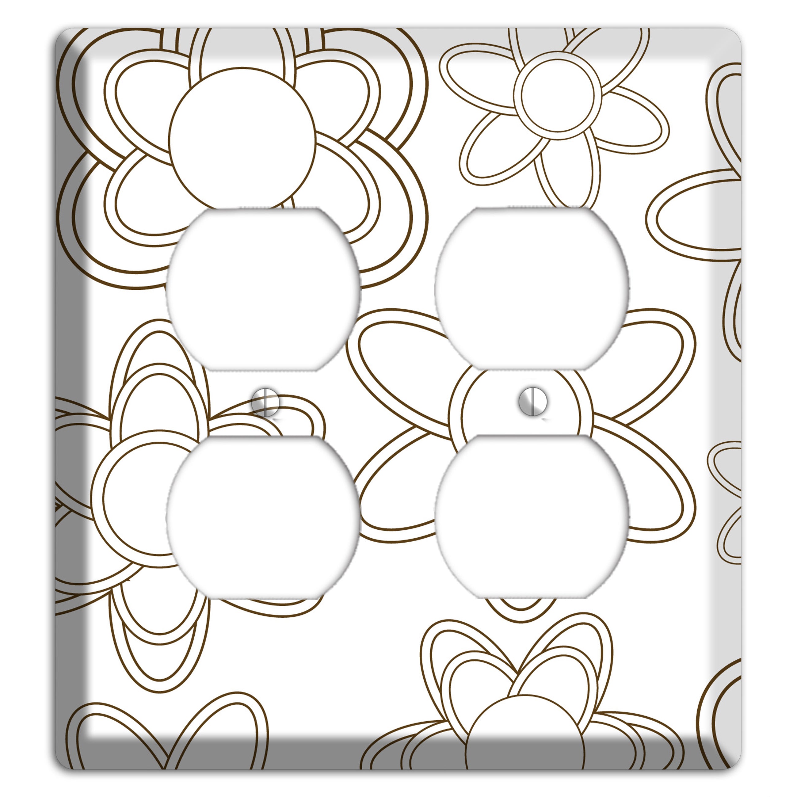 White with Retro Floral Contour 2 Duplex Wallplate