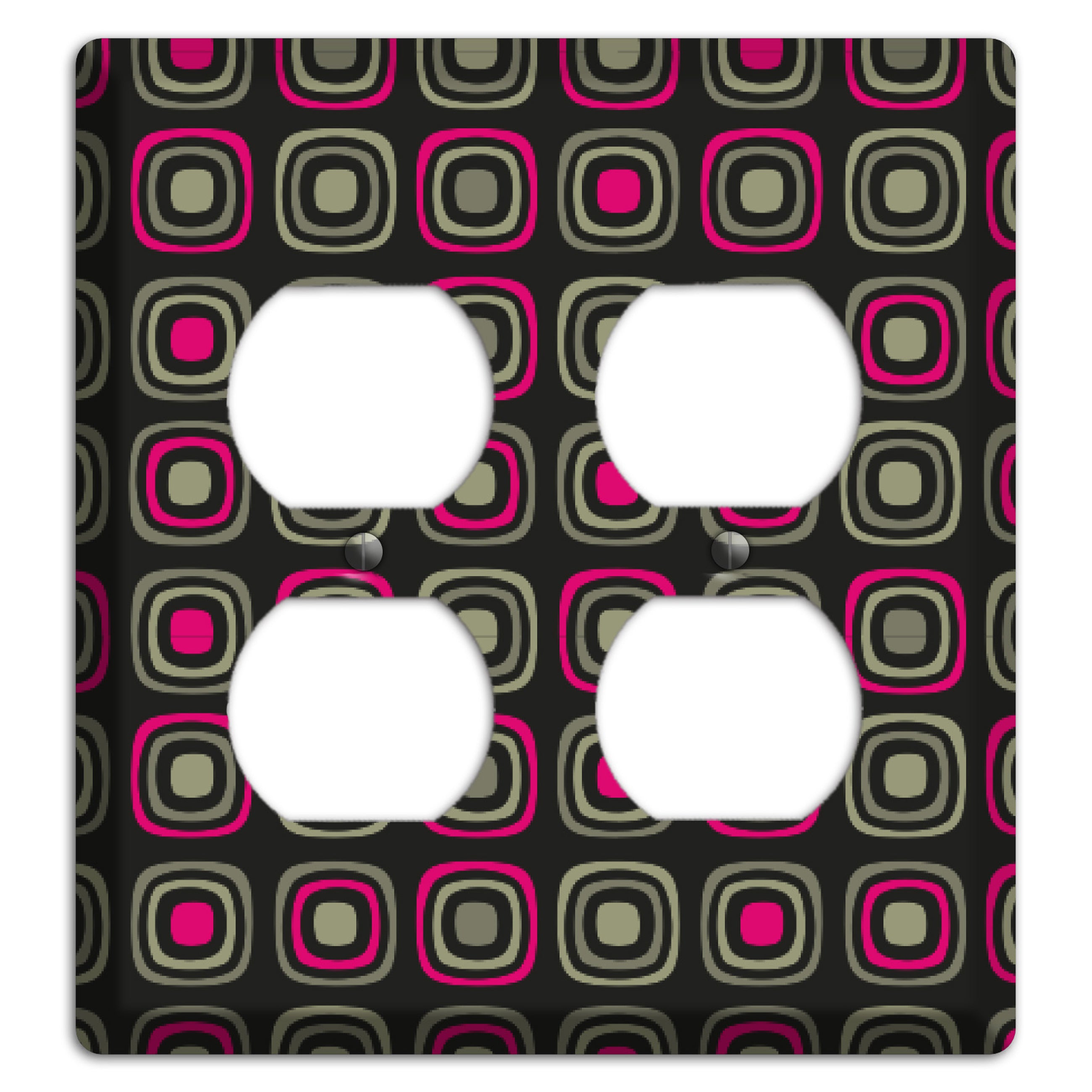 Multi Brown Fuschia Olive Retro Squares 2 Duplex Wallplate