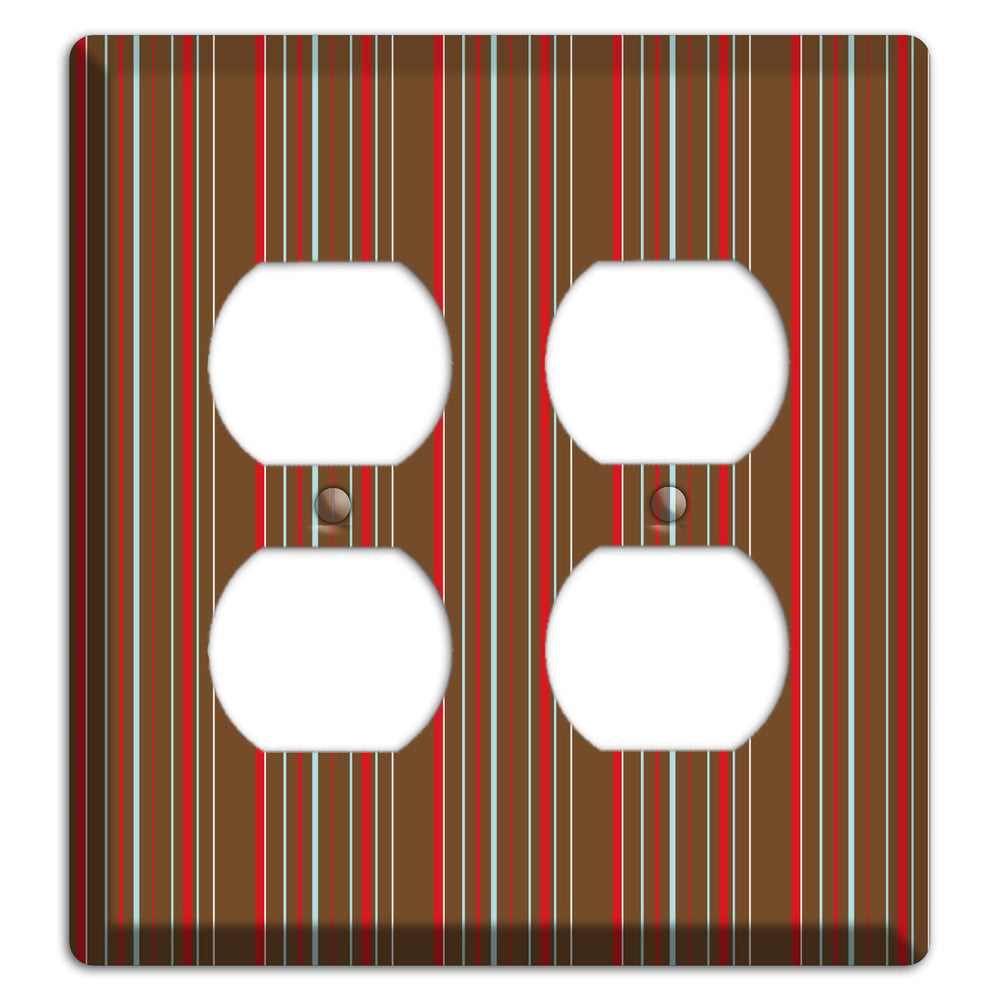 Brown Red and Dusty Blue Vertical Stripes 2 Duplex Wallplate