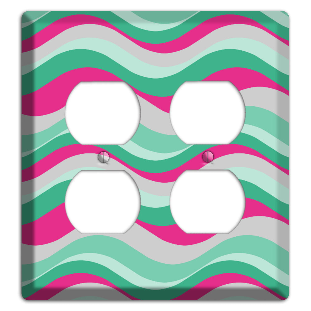Grey Fuschia and Multi Aqua Retro Waves 2 Duplex Wallplate