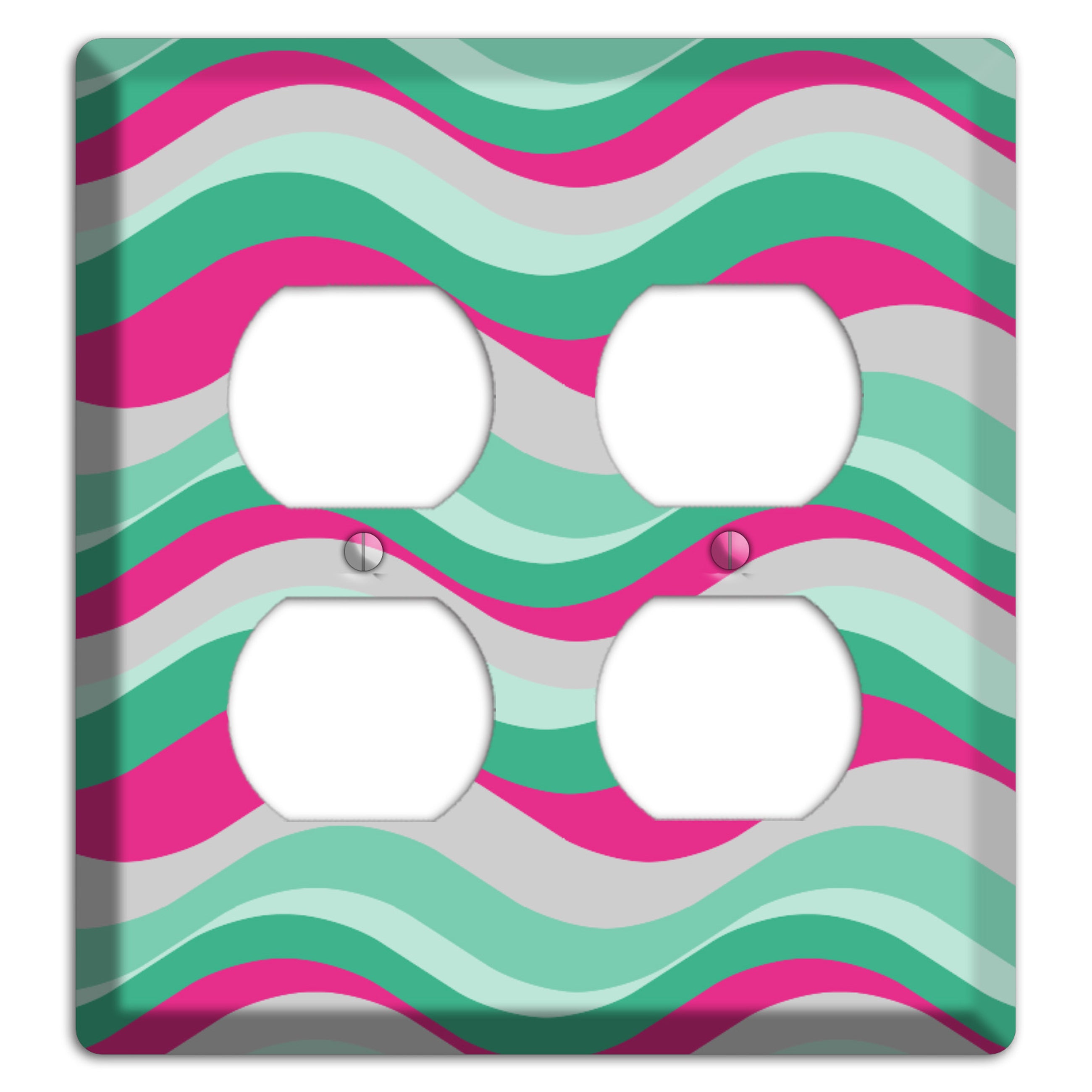 Grey Fuschia and Multi Aqua Retro Waves 2 Duplex Wallplate