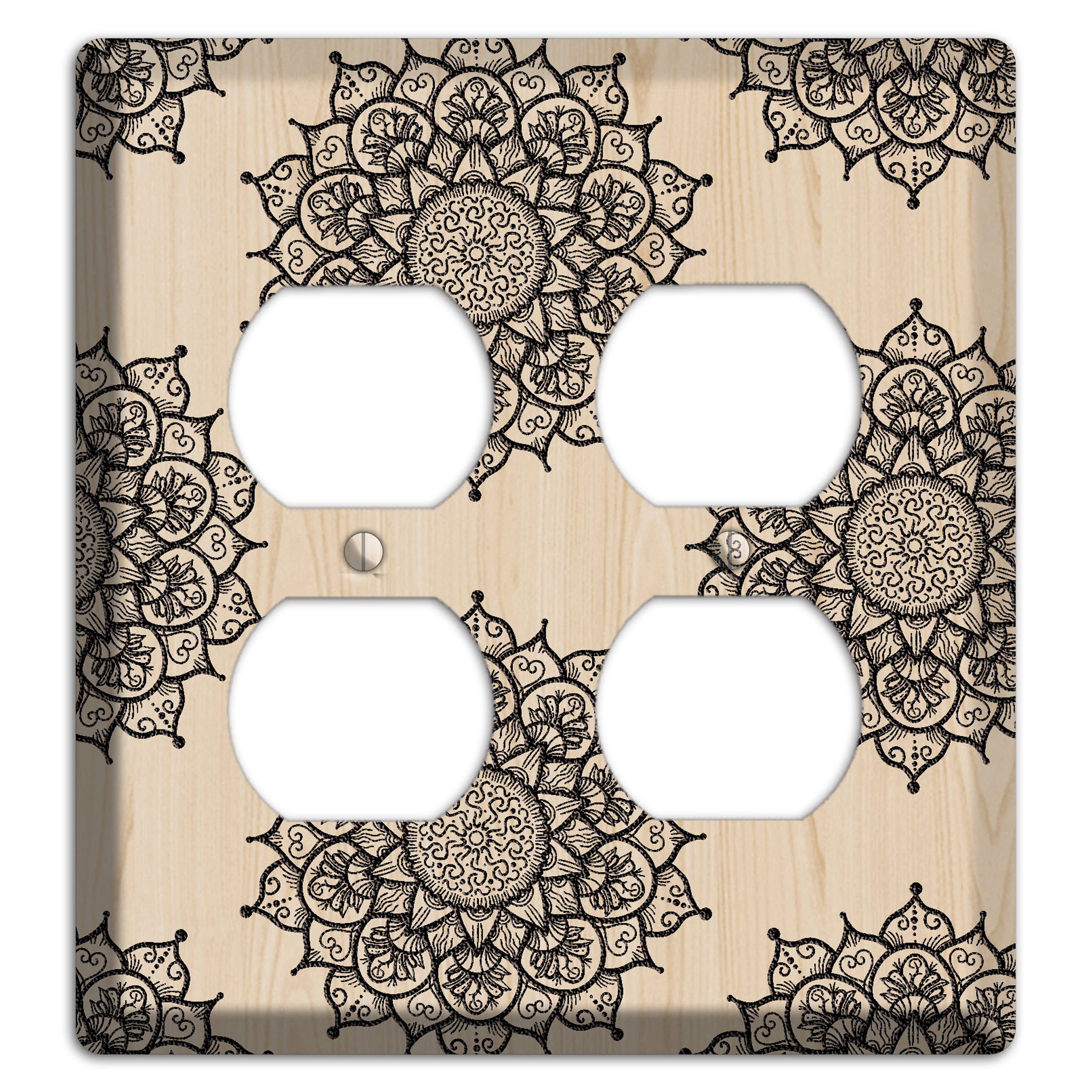 Mandala Black and White Style S Wood Lasered 2 Duplex Wallplate