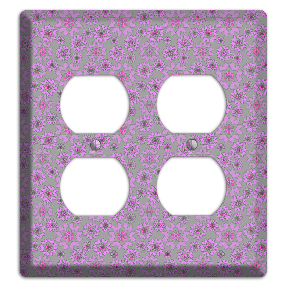 Grey with Tiny Purple Retro Suzani 2 Duplex Wallplate