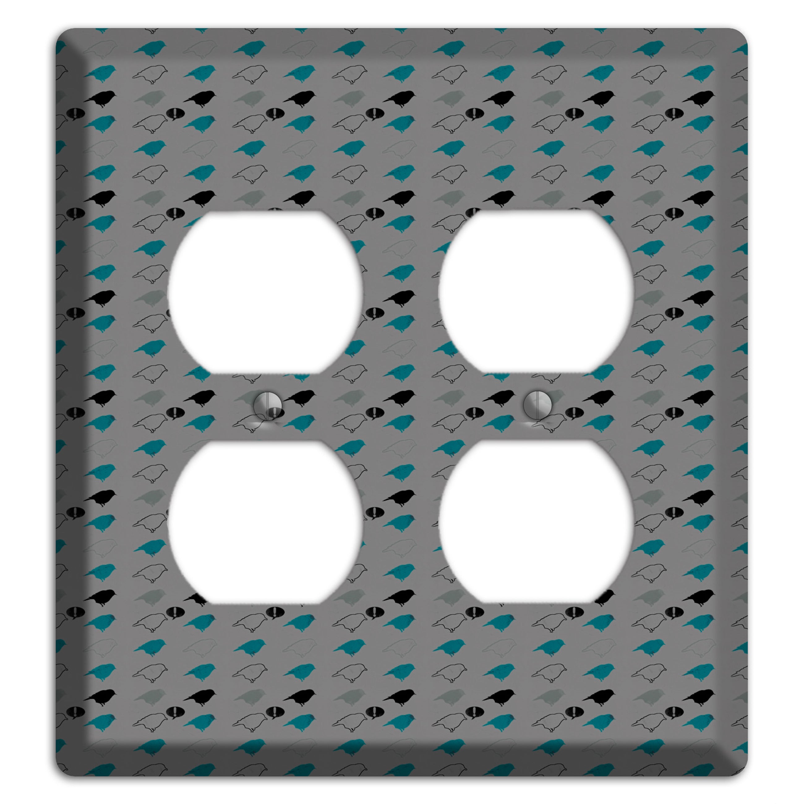 Grey with Small Green Birds 3 2 Duplex Wallplate