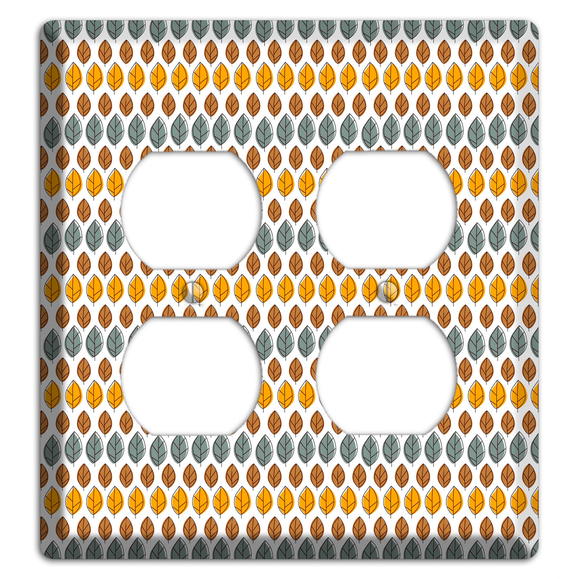 Grey Umber Mustard Dusty Blue Leaf Contour 2 Duplex Wallplate