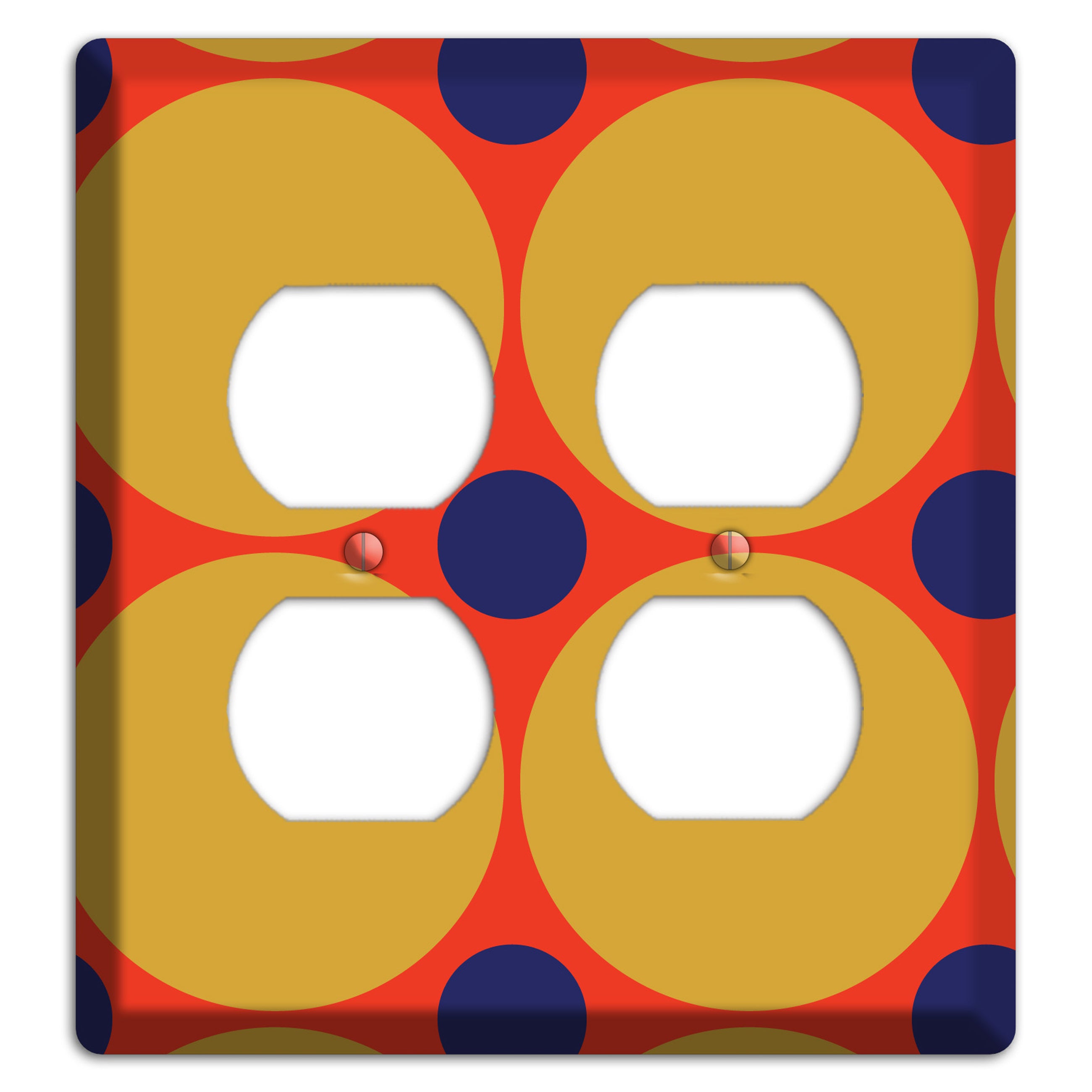 Red with Mustard and Blue Multi Tiled Large Dots 2 Duplex Wallplate