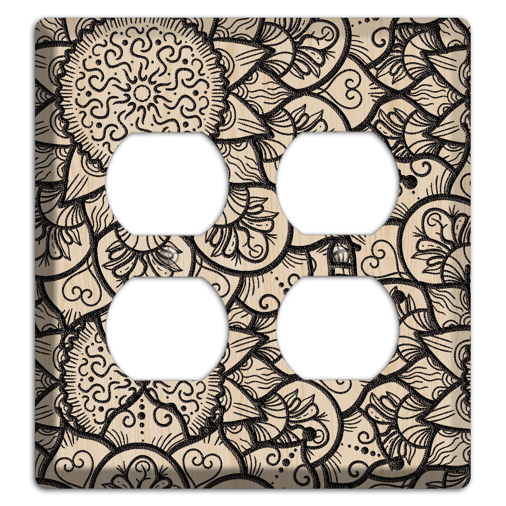 Mandala Black and White Style W Wood Lasered 2 Duplex Wallplate
