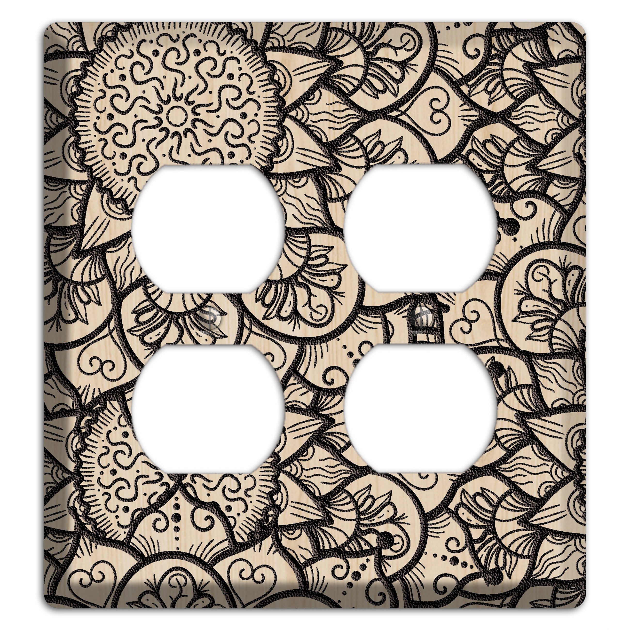 Mandala Black and White Style W Wood Lasered 2 Duplex Wallplate