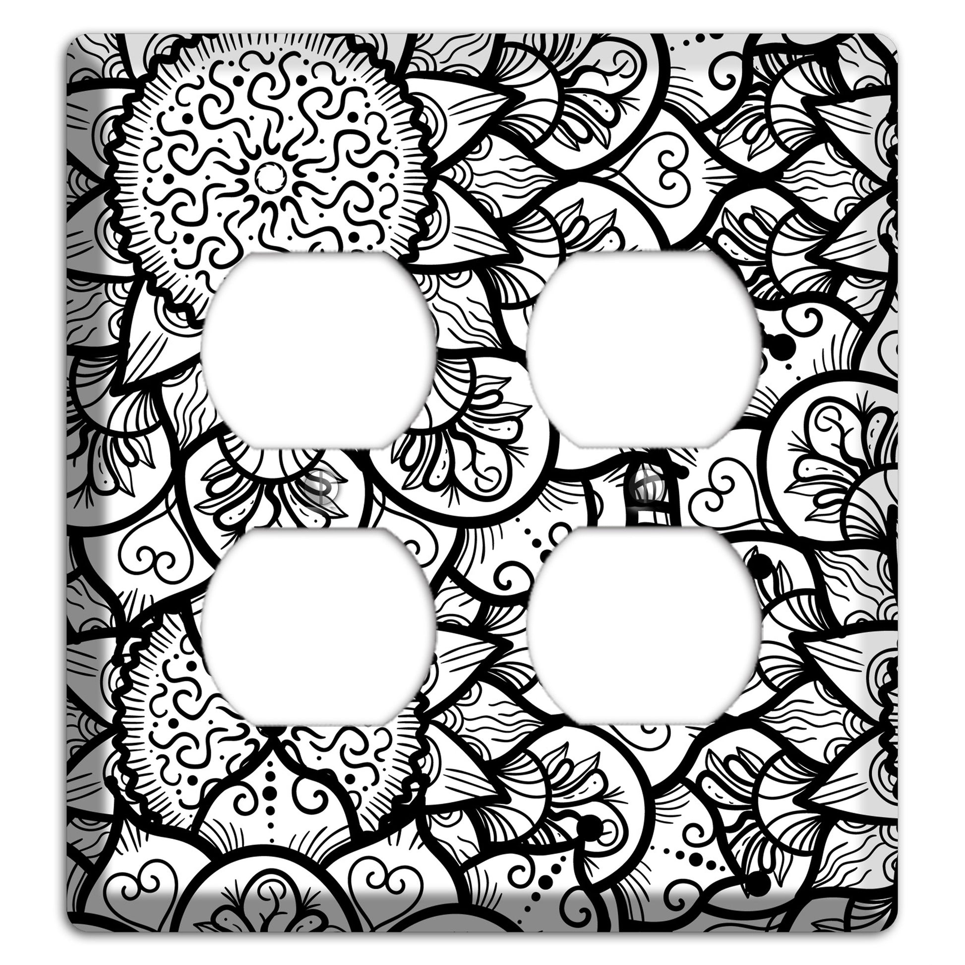 Mandala Black and White Style W Cover Plates 2 Duplex Wallplate