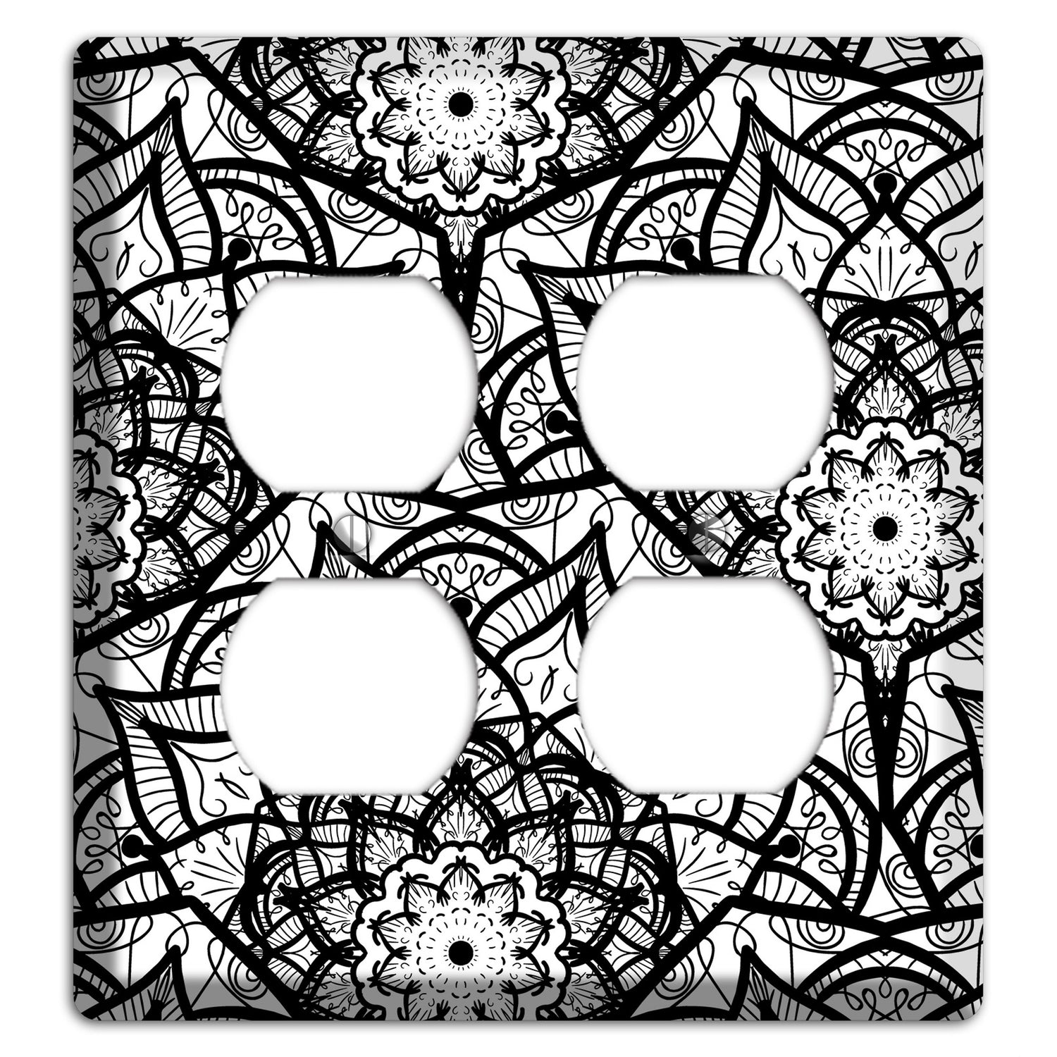 Mandala Black and White Style U Cover Plates 2 Duplex Wallplate