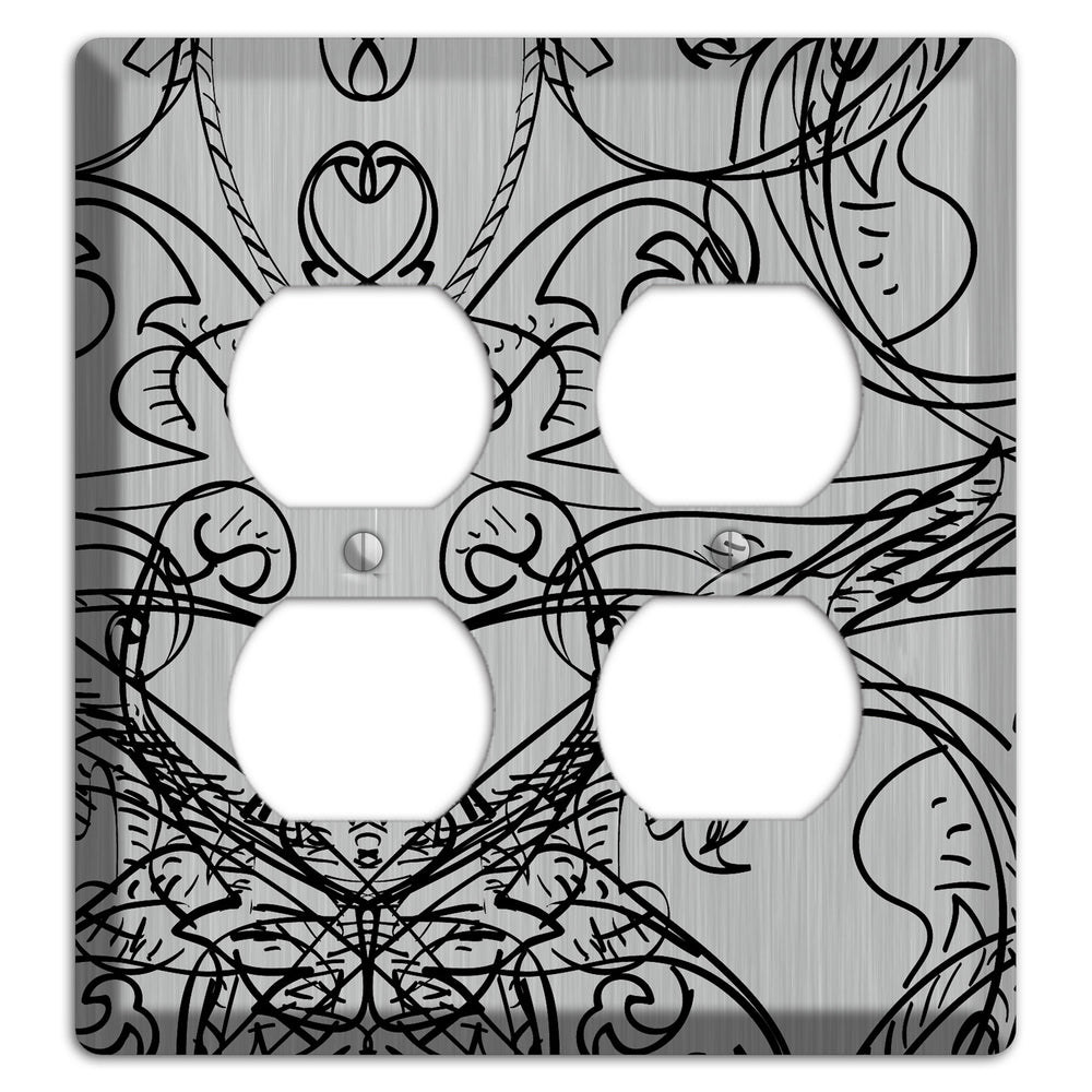 Black Deco Sketch Stainless Steel 2 Duplex Wallplate