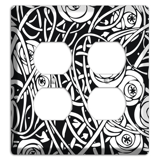 Black and White Deco Floral 2 Duplex Wallplate