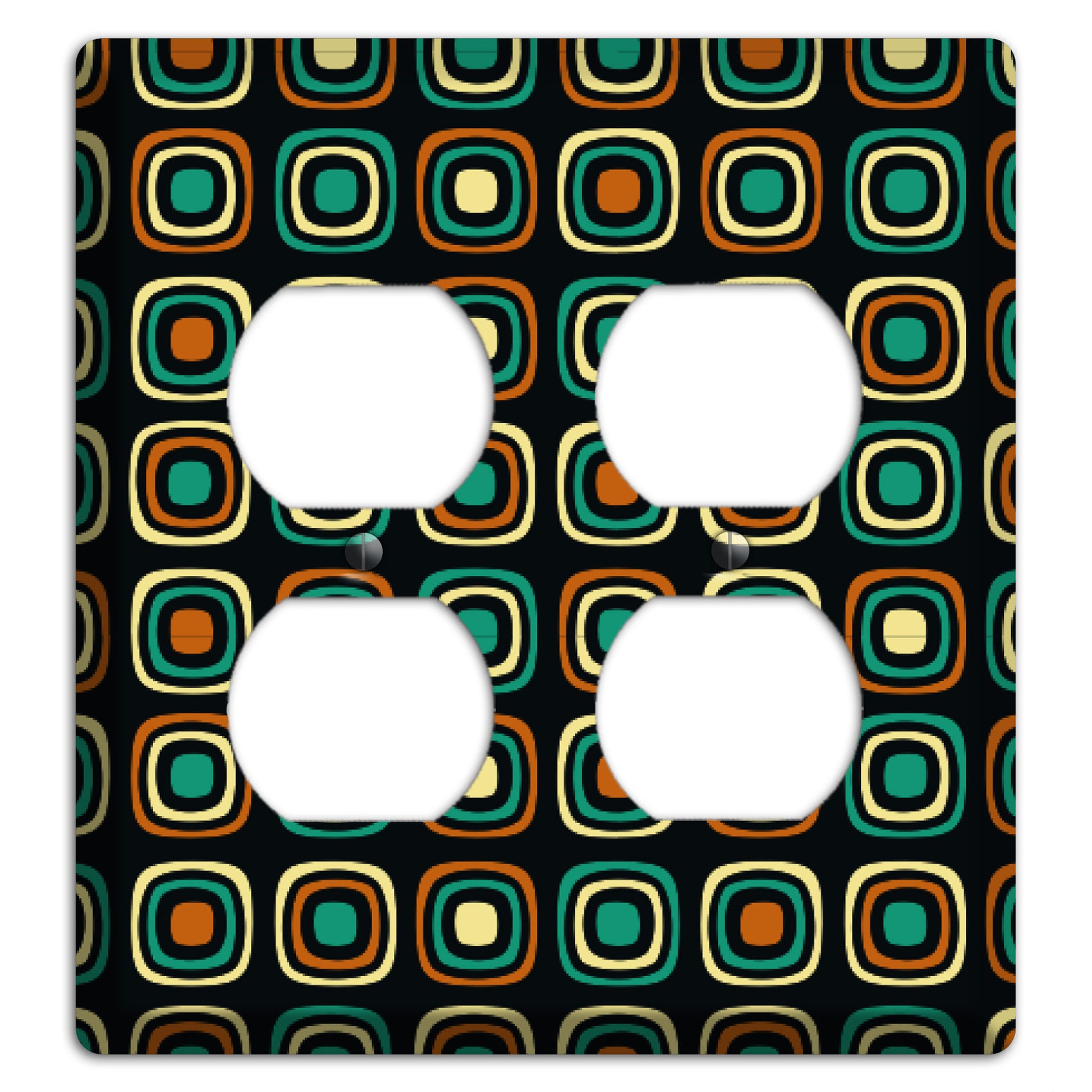 Multi Brown Umber Teal Retro Squares 2 Duplex Wallplate