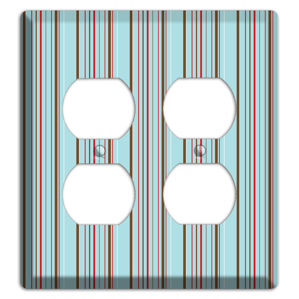 Dusty Blue with Red and Brown Vertical Stripes 2 Duplex Wallplate