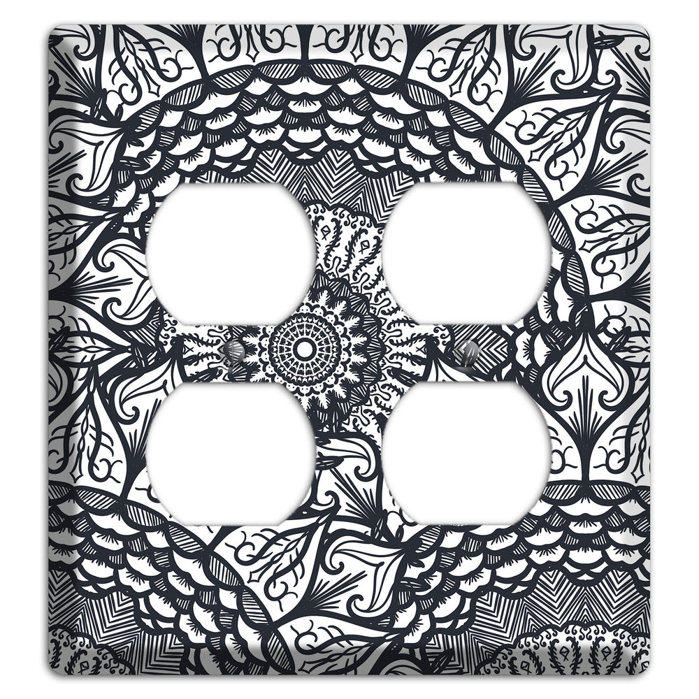 Mandala Black and White Style L Cover Plates 2 Duplex Wallplate