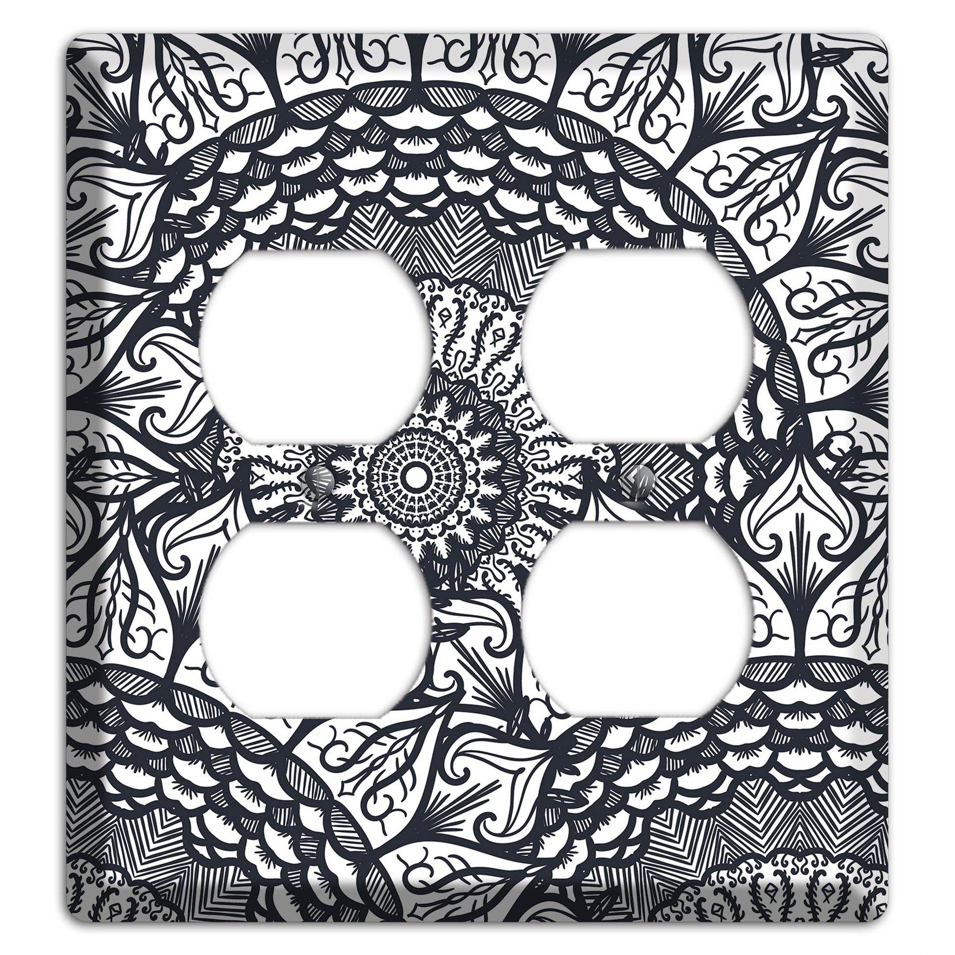 Mandala Black and White Style L Cover Plates 2 Duplex Wallplate