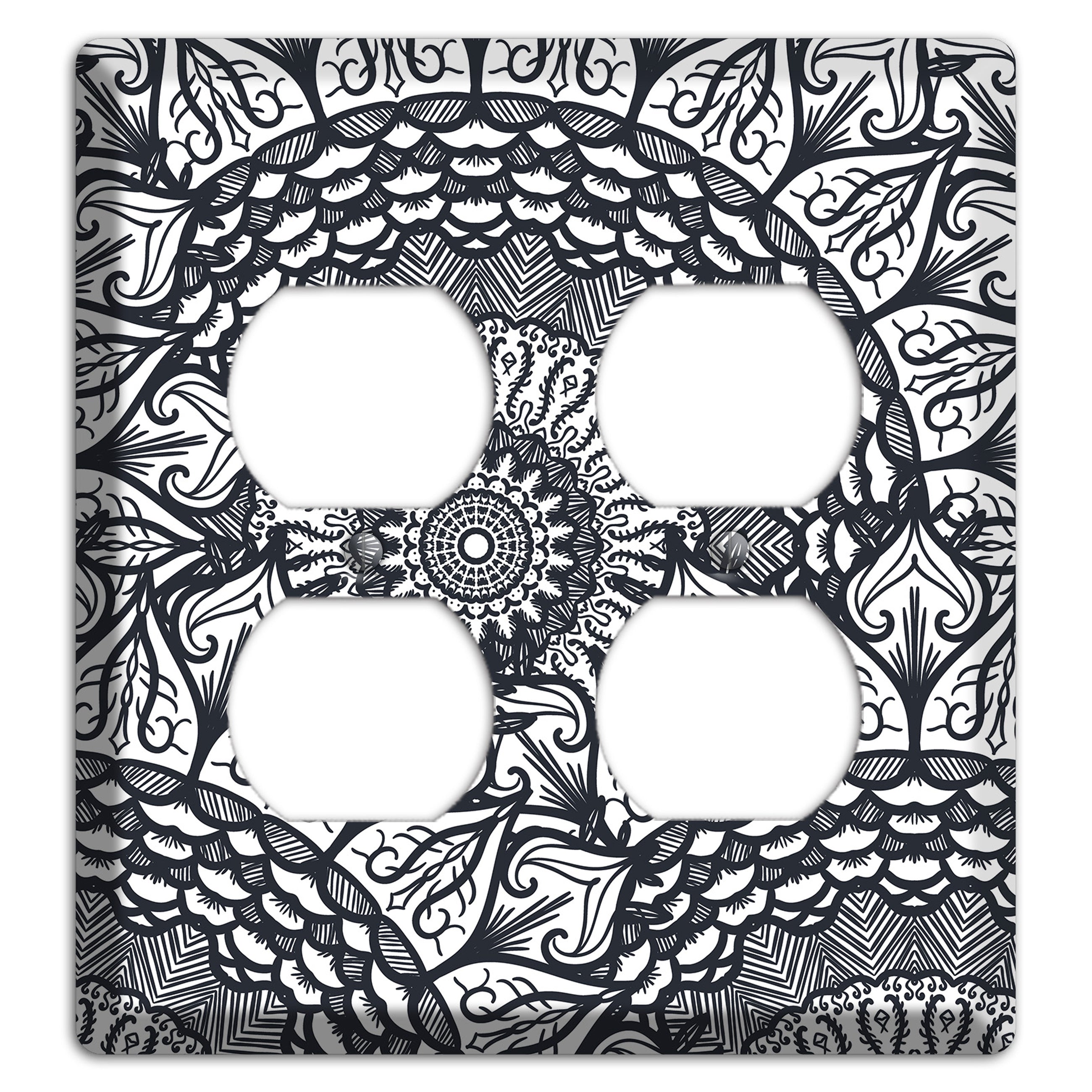 Mandala Black and White Style L Cover Plates 2 Duplex Wallplate