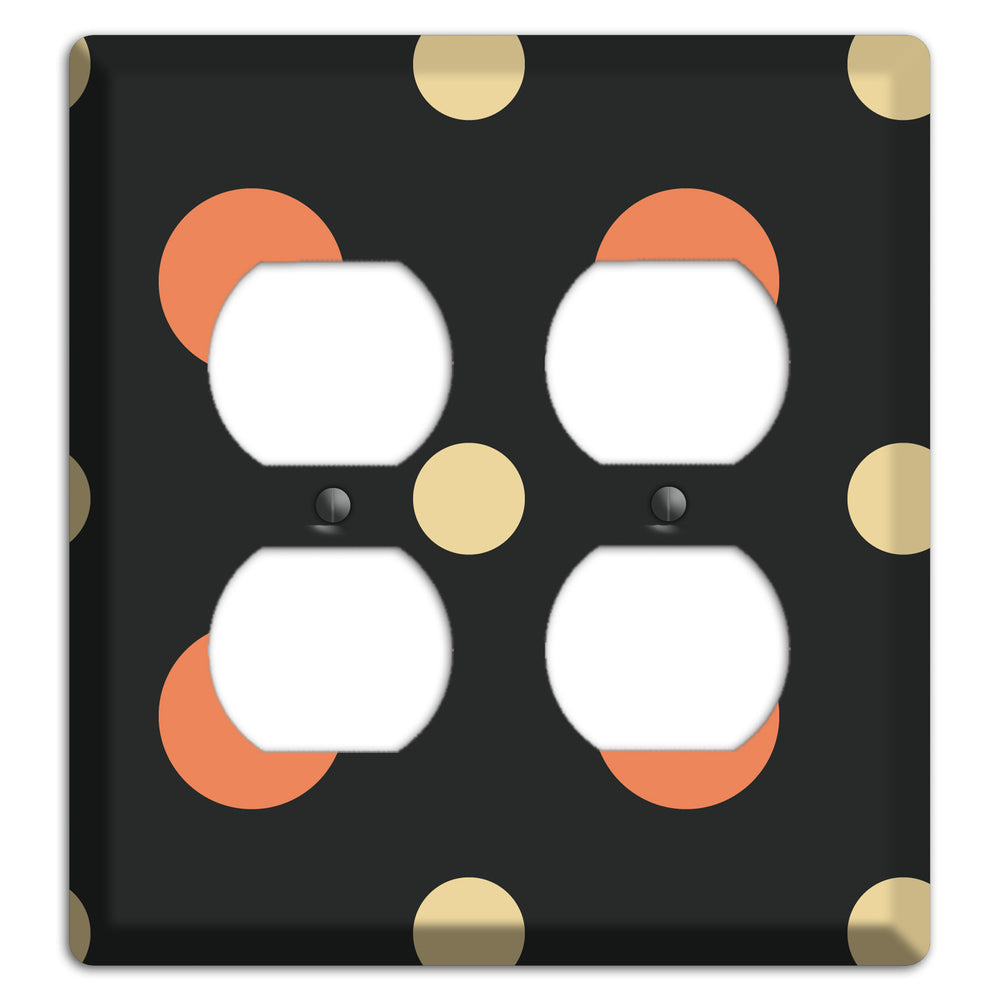 Black with Coral and Beige Multi Medium Polka Dots 2 Duplex Wallplate