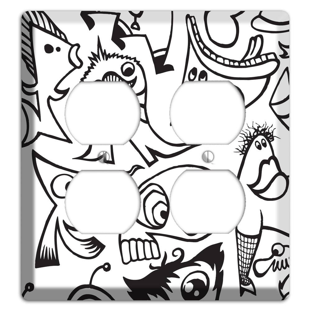 Black and White Whimsical Faces 2 2 Duplex Wallplate