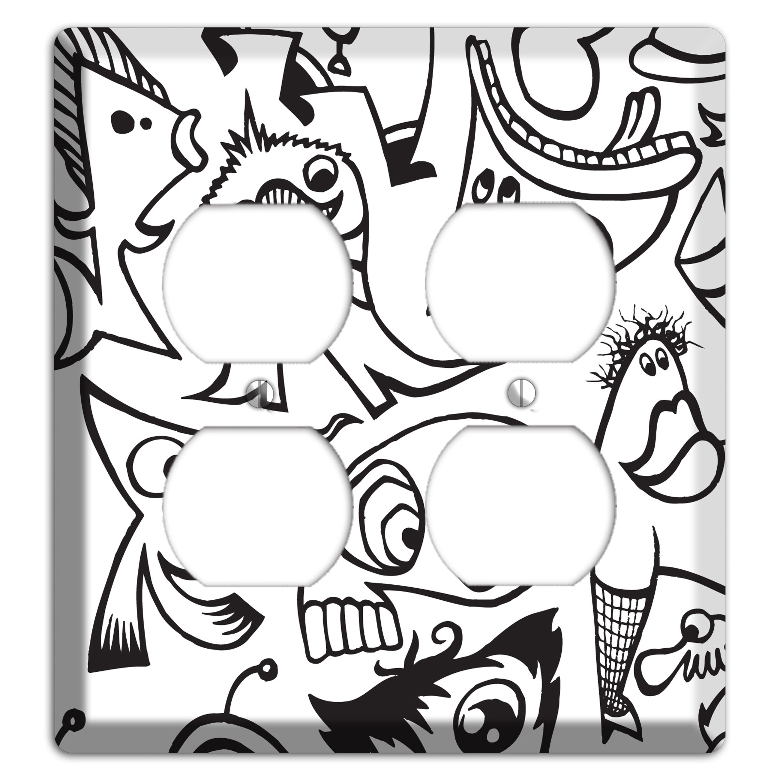 Black and White Whimsical Faces 2 2 Duplex Wallplate