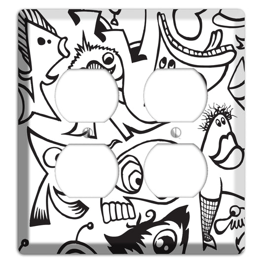 Black and White Whimsical Faces 2 2 Duplex Wallplate