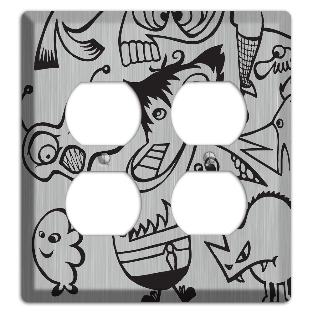 Whimsical Faces 3 Stainless Steel 2 Duplex Wallplate