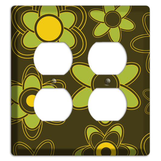 Brown with Lime Retro Floral Contour 2 Duplex Wallplate