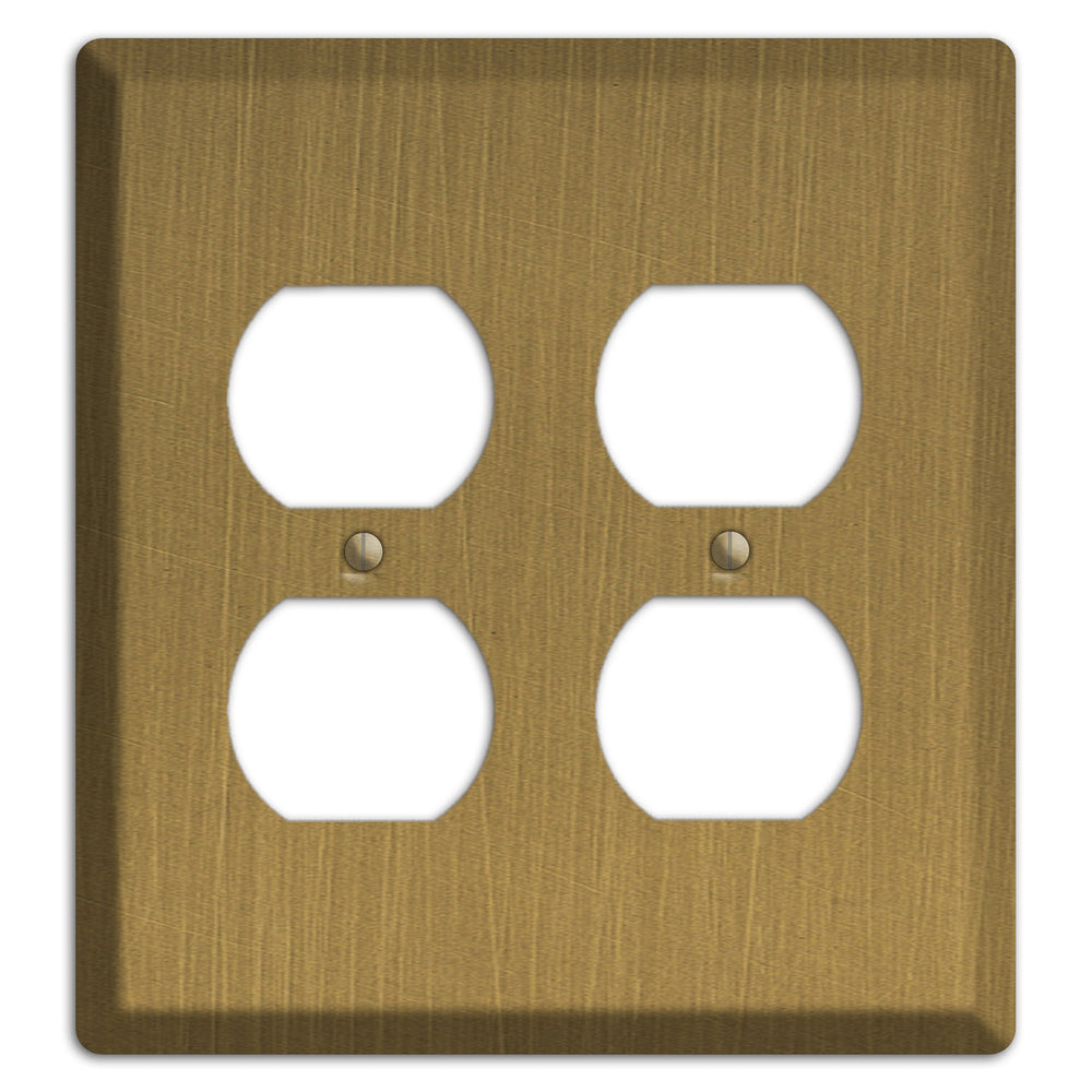 Antique Brushed Solid Brass 2 Duplex Wallplate