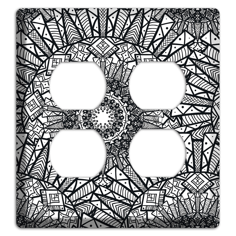 Mandala Black and White Style X Cover Plates 2 Duplex Wallplate