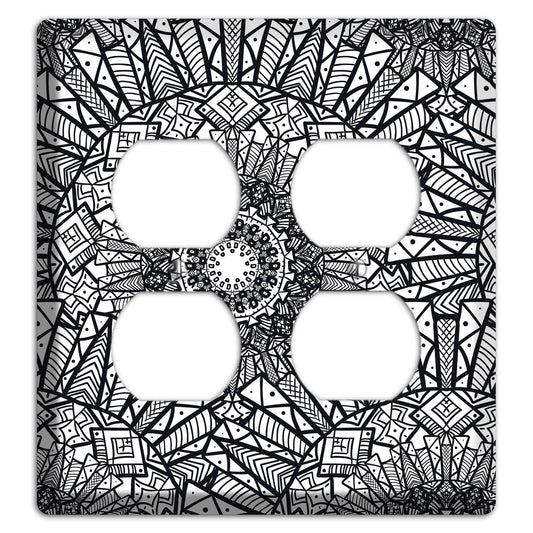 Mandala Black and White Style X Cover Plates 2 Duplex Wallplate