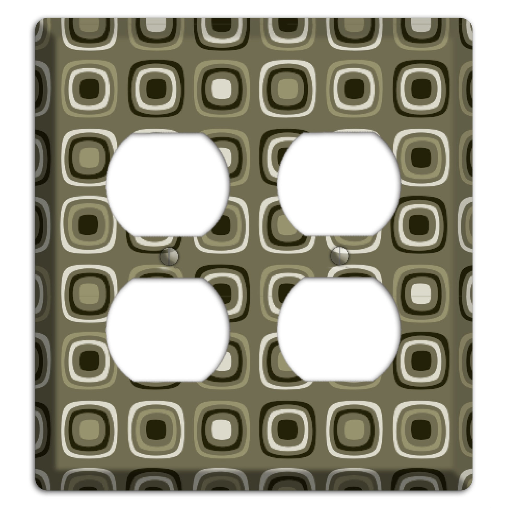 Multi Olive and Brown Retro Squares 2 Duplex Wallplate