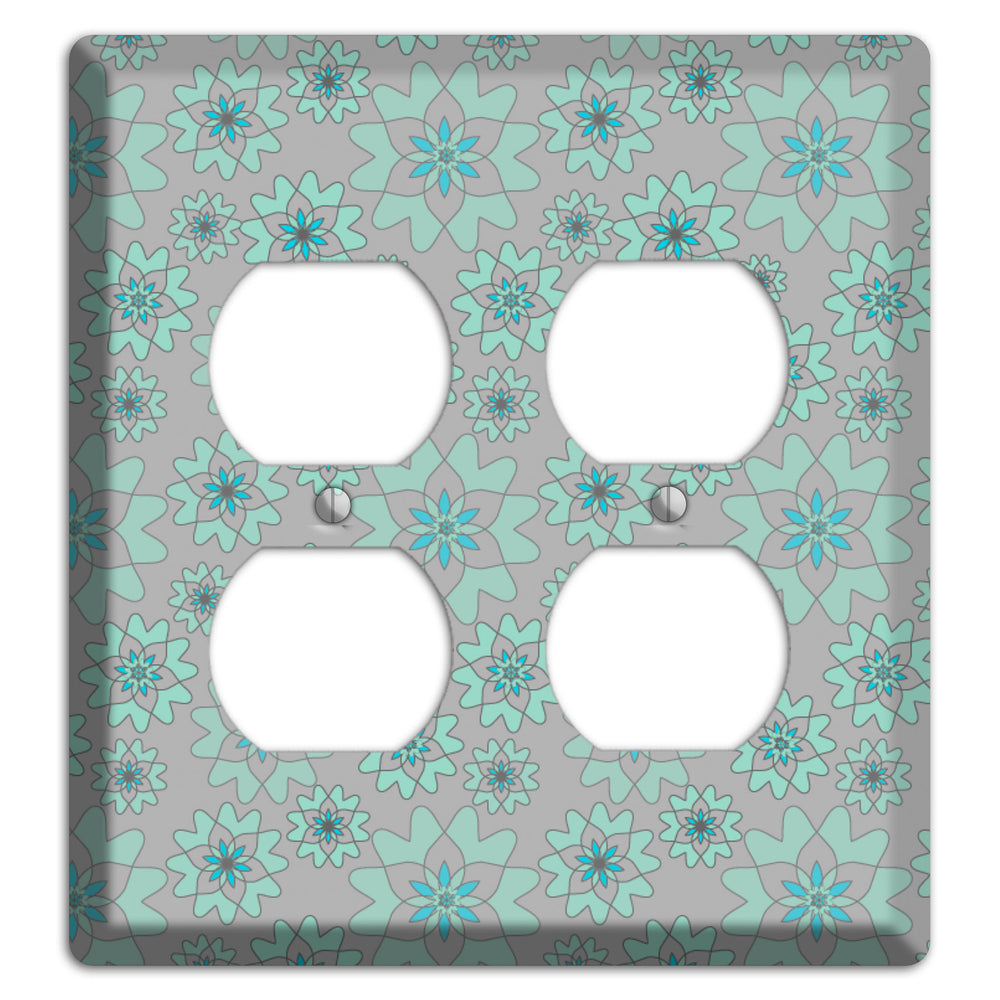 Grey with Aqua Retro Suzani 2 Duplex Wallplate