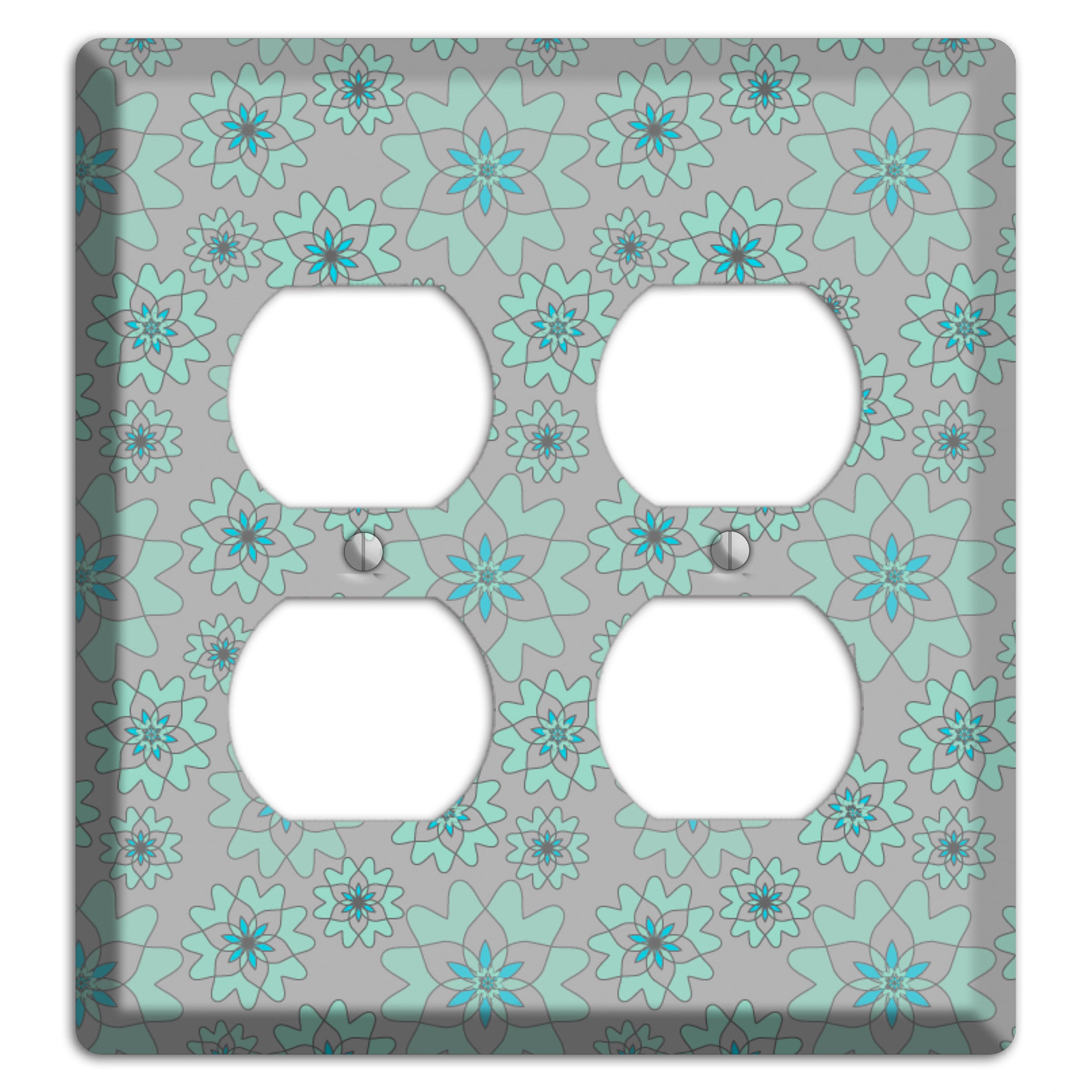 Grey with Aqua Retro Suzani 2 Duplex Wallplate