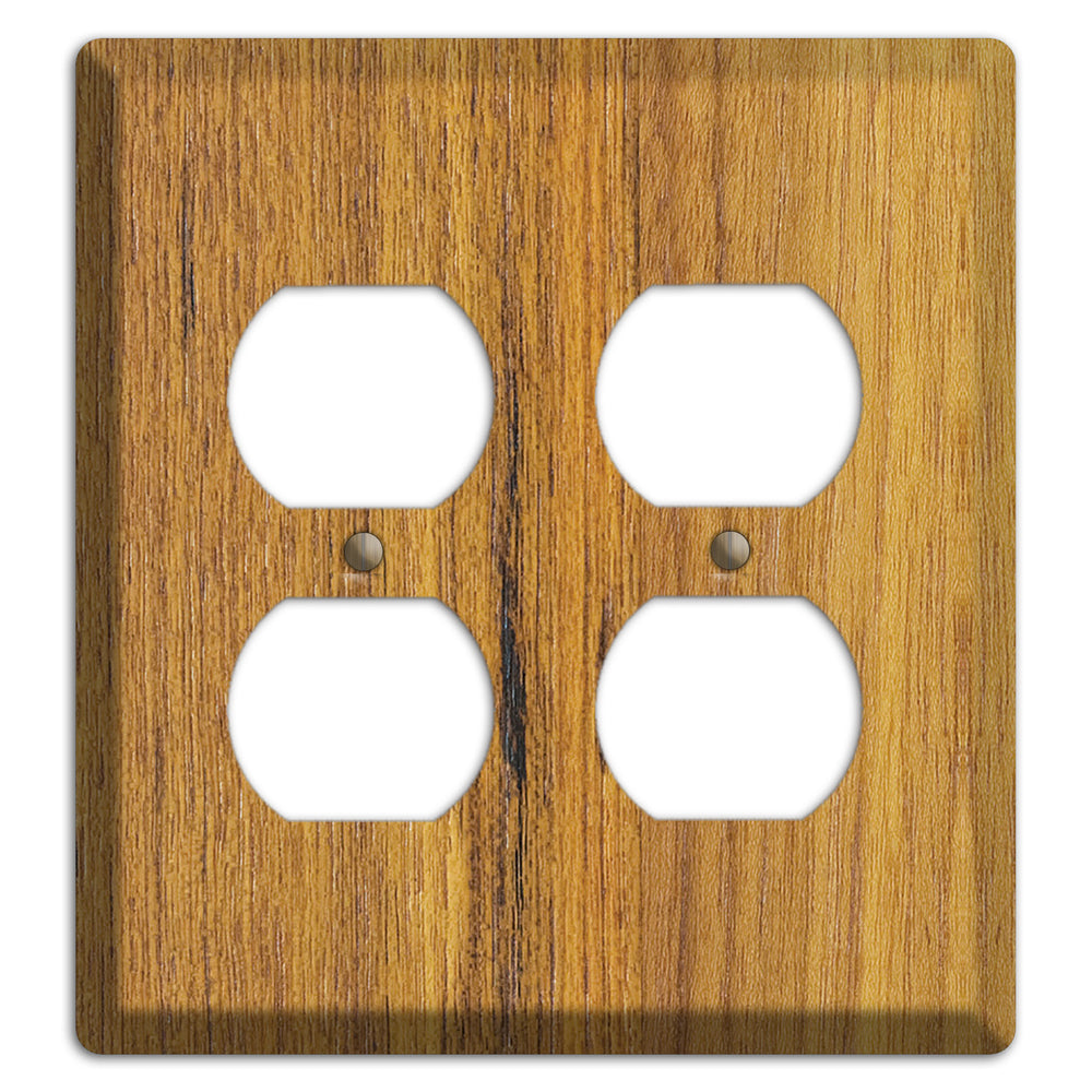 Teak Wood 2 Duplex Outlet Cover Plate