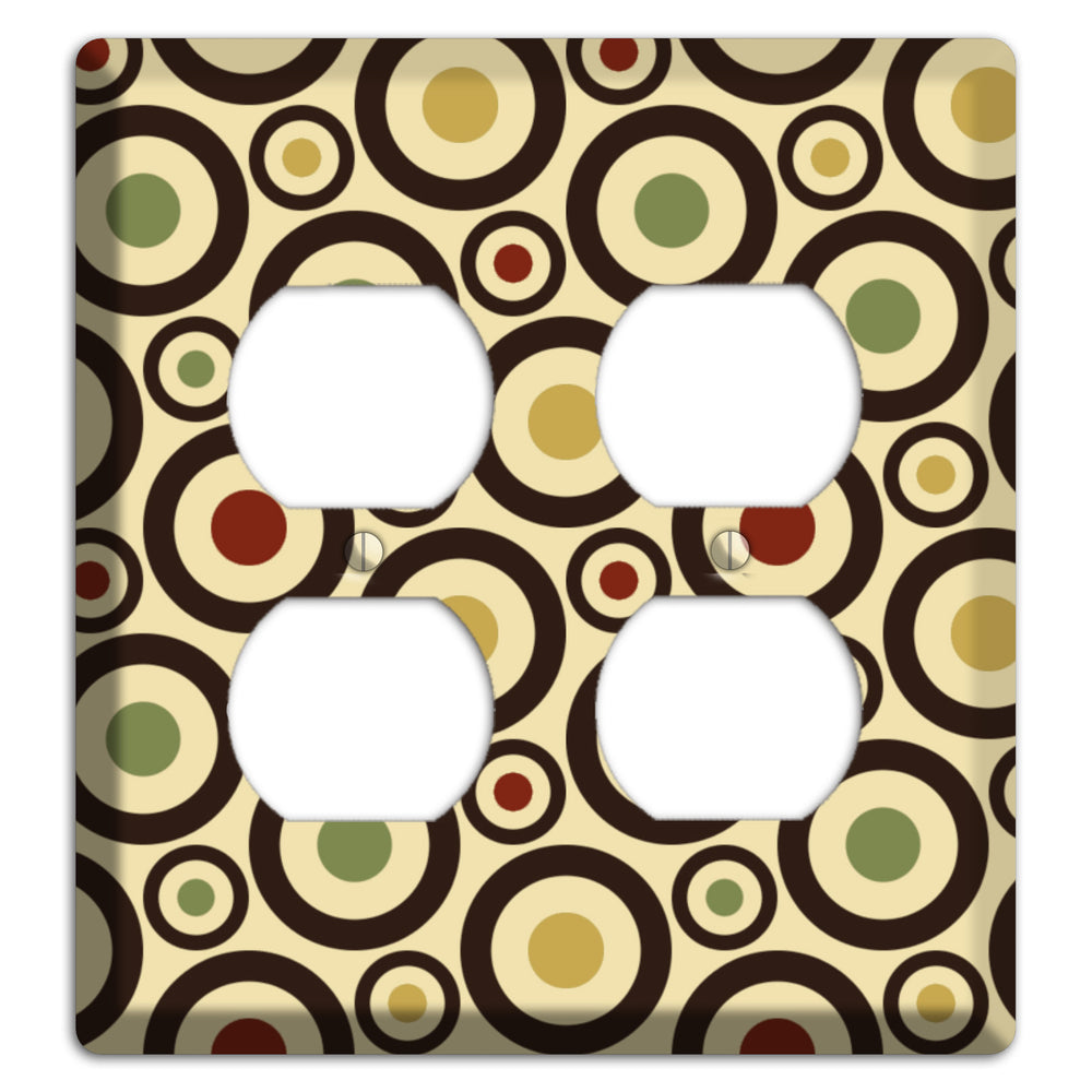 Beige with Olive Mustard Maroon Retro Bullseye 2 Duplex Wallplate